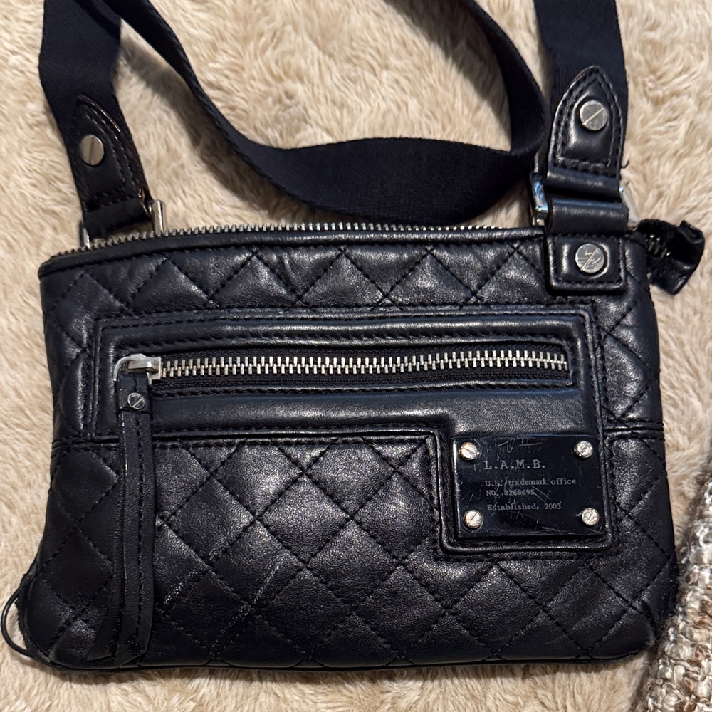 L.A.M.B. Quilted Black Crossbody Bag